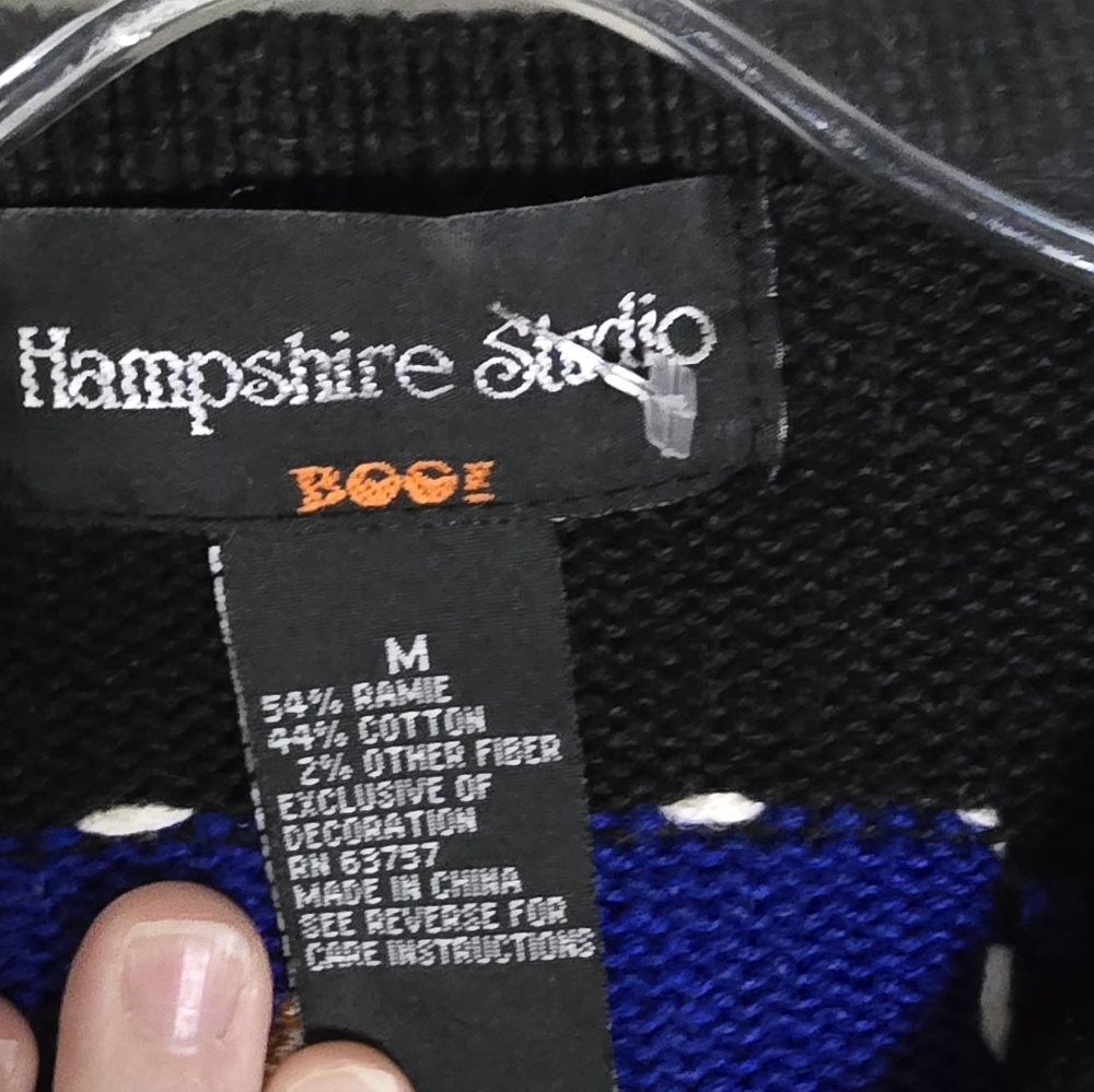 Hampshire Studio Boo Black Halloween Patchwork Cardigan Sweater - Picture 5 of 5